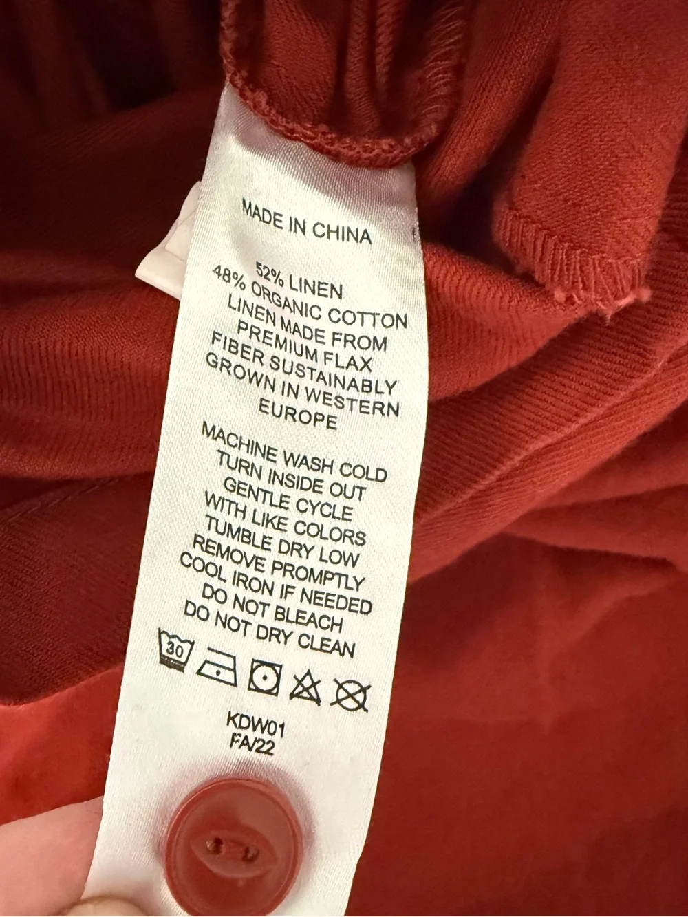Quince Cotton Linen Twill Short Sleeve Coverall Jumpsuit Rust Red Size Medium